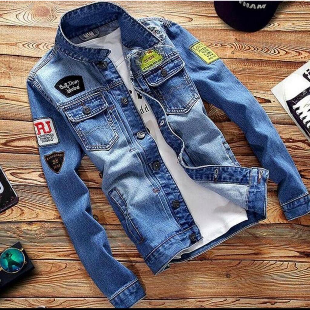 original jaket jeans pria model kekinian / jaket pria sanghai tempel bulu / jaket denim 2021