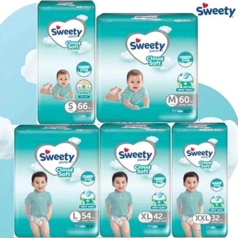 Sweety Silver Pants Popok Bayi Ukuran S66 / M60 / L54 / XL42 / XXL32 Kering Pampers Jumbo
