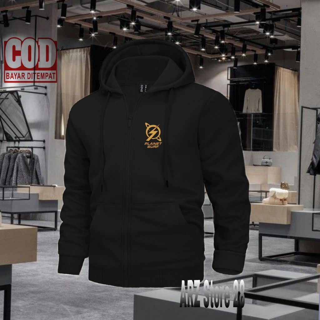 Terlaris Free Jaket Resleting Text Gold Planet Surf 79   Sweater Distro Terbaru Hoodie Termurah Pria
