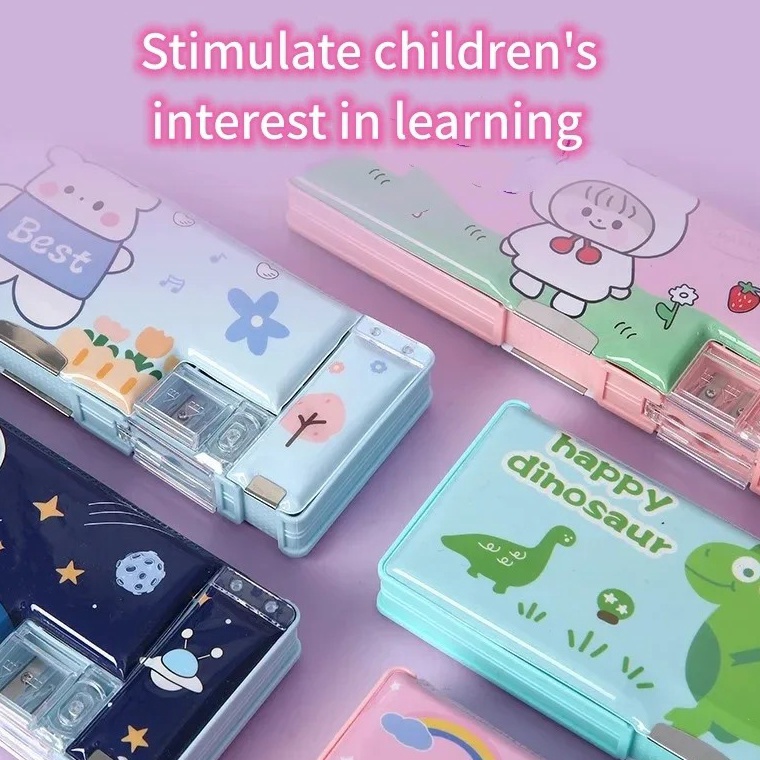 

KODE T7U Kotak Tempat Pensil Lucu Pola Kartun Lapisan Ganda dengan Rautan Pensil