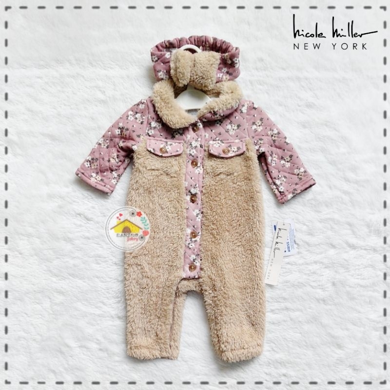 Set Romper Jumpsuit  N*COLE M*LLER Baby Girl 2in1 F*ux Fur Collar Jumpsuit & Headband Set