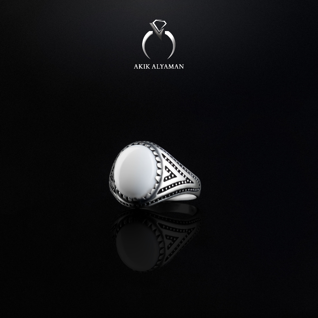 Cincin Batu akik Yaman Abyad dengan Ring Perak Original MADE IN YEMEN