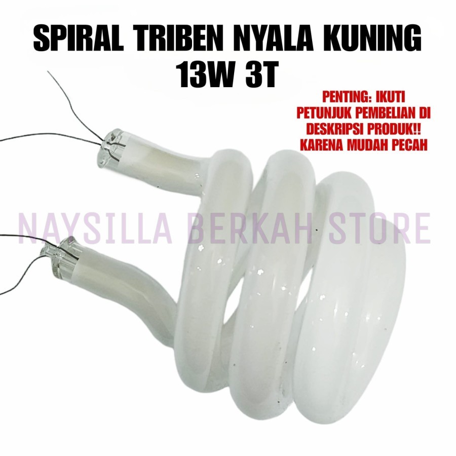 KACA LAMPU SPIRAL TRIBEN 13 WATT 3T NYALA KUNING KAKI LEBAR