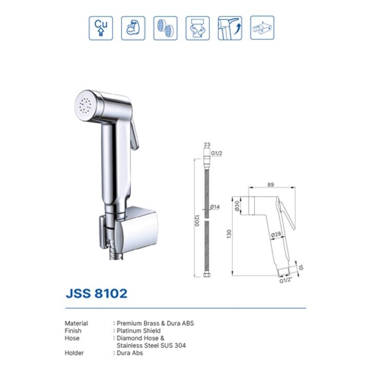 JET SHOWER SET DEKKSON JSS 8102 Complete Hose 120 Cm Keran Cebok Semprot Closet Duduk Toilet Jet Was