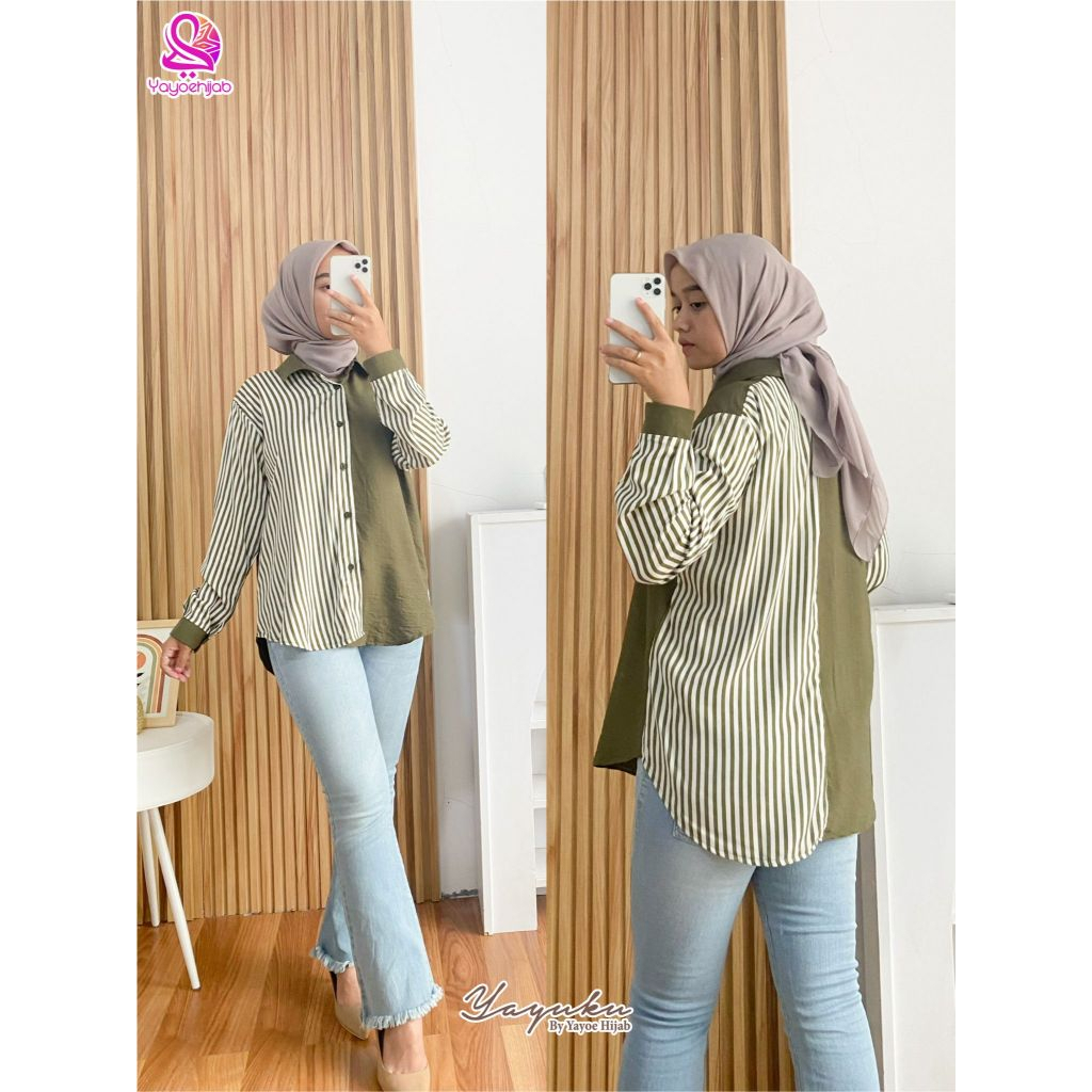 Nadine Top Atasan Kemeja Wanita Oversize Tangan Panjang Yayuku by Yayoe Hijab