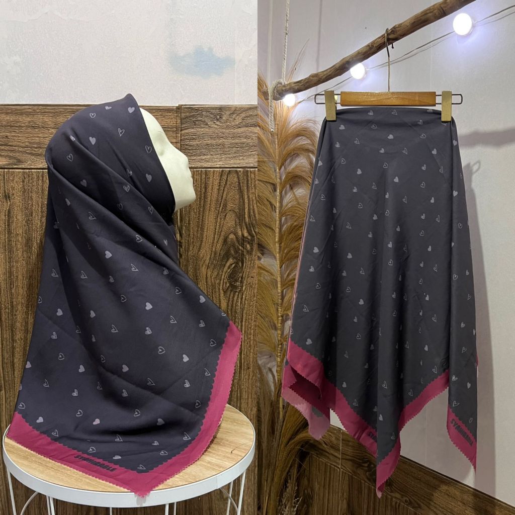 HIJAB VOAL MOTIF LOVE SERIS SYA//HIJAB DENAY SEGI EMPAT VOAL MOTIF TERBARU//HIJAB SERAGAM BISA COD