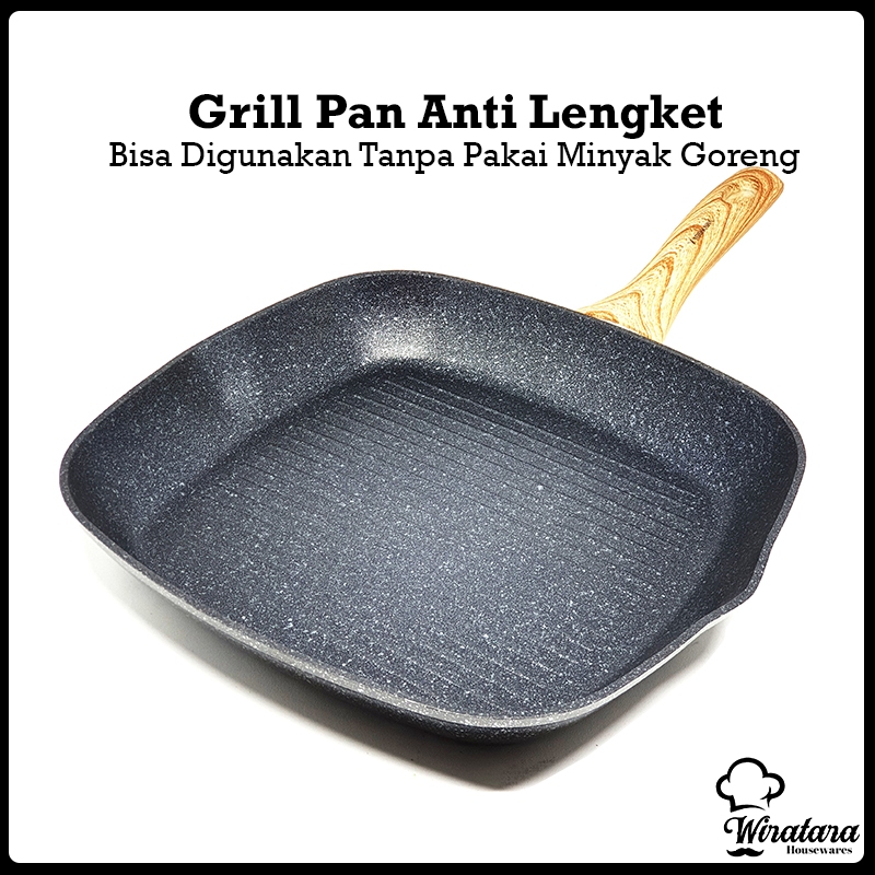 Yoshikawa Grill Pan Keramik Tanpa Minyak 24cm | Pemanggang Bbq Anti Lengket | Wajan Marble