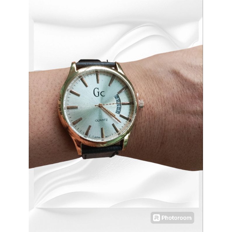 JAM TANGAN GC PRIA, TALI KULIT SINTETIS, DIAMETER 4CM