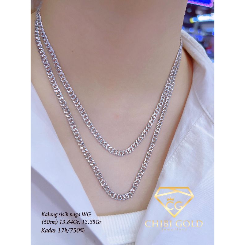 -CHIBIGOLD- Kalung sisik naga emas putih kadar 750%/17K