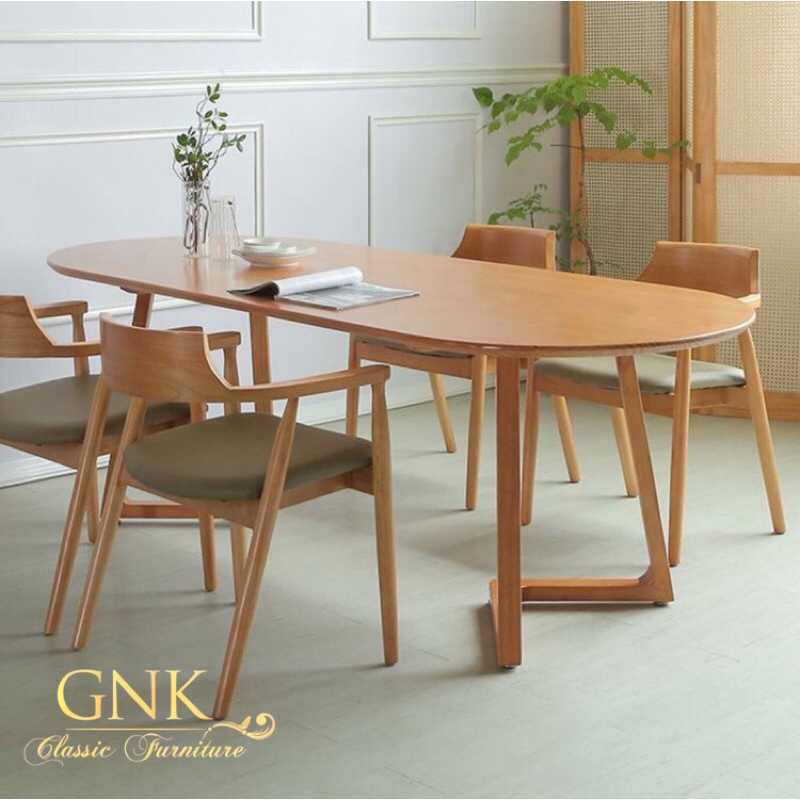 meja makan kayu jati oval / meja makan minimalis jati / set meja makan scandinavian