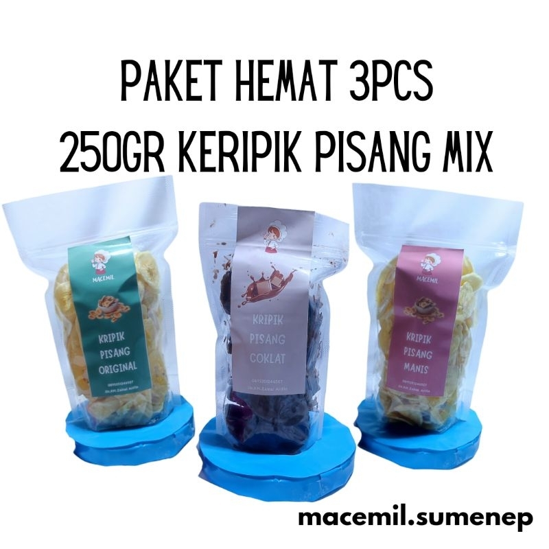 

Cemilan Makanan Ringan, Keripik Pisang, Gurih, Asin, Manis, Enak, Murah, Mix