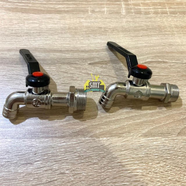 Kran Air Tembok Besi Gagang Hitam 1/2” 3/4” - HKV