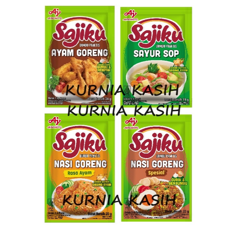 

SAJIKU BUMBU PRAKTIS AYAM GORENG 24GR / SAYUR SOP 19GR / NASI GORENG SP SPEDAS 20GR / NASI GORENG AYAM 20GR