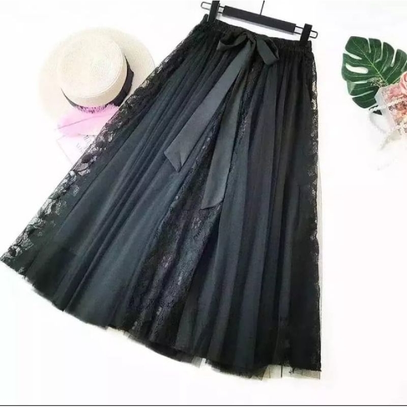 ROK TILE TUTU KOMBINASI TERBARU RENDA BORKAT KE KINIAN WANITA PANJANG BAWAHAN FULL FURING BAHAN ADEM