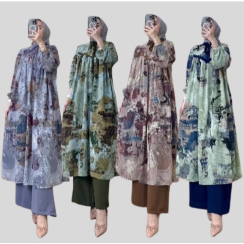 OneSet Long Tunik Wanita Hasna Setelan Kulot Wanita Setelan Long Tunik Panjang Full Furing Setelan C