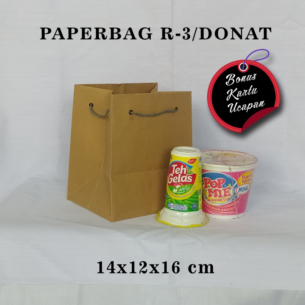 

PAPERBAG BONUS KARTU UCAPAN UKURAN R-2 (P14 x L12 x T16 CM) UNTUK DONAT DAN SEUKURANNYA