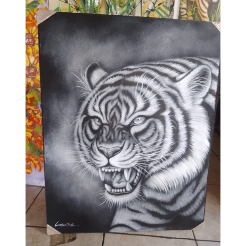 lukisan harimau, lukisan Canvas, luksian buatan tangan