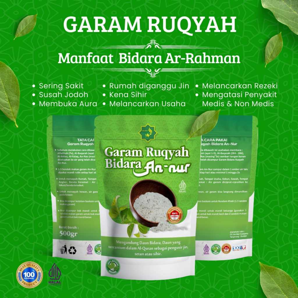 

Garam Rukyah Bidara An-Nur Metode Pembuka Aura Positif 500 Gram