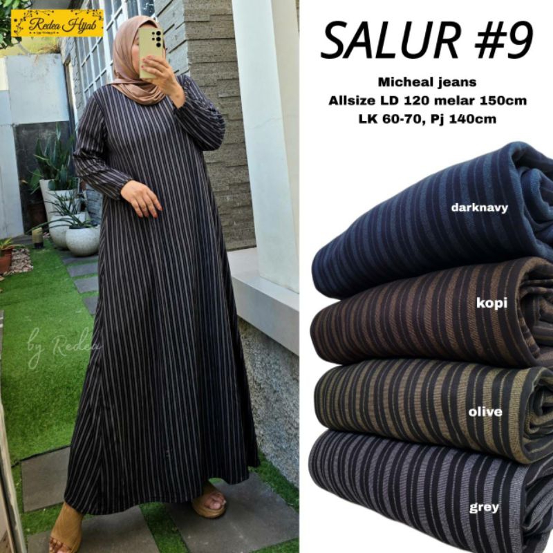 gamis ibu motif bunga Denim Diana LD120-140 XXL jumbo bahan adem tebal