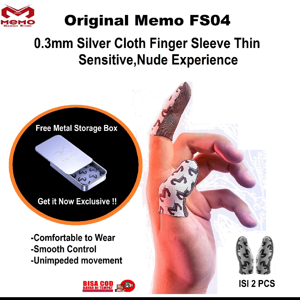 Laku keraz Original Memo finger sleeve Sarung Jari Jempol Elastis Gaming e sport Memo FS4 Silver Fib