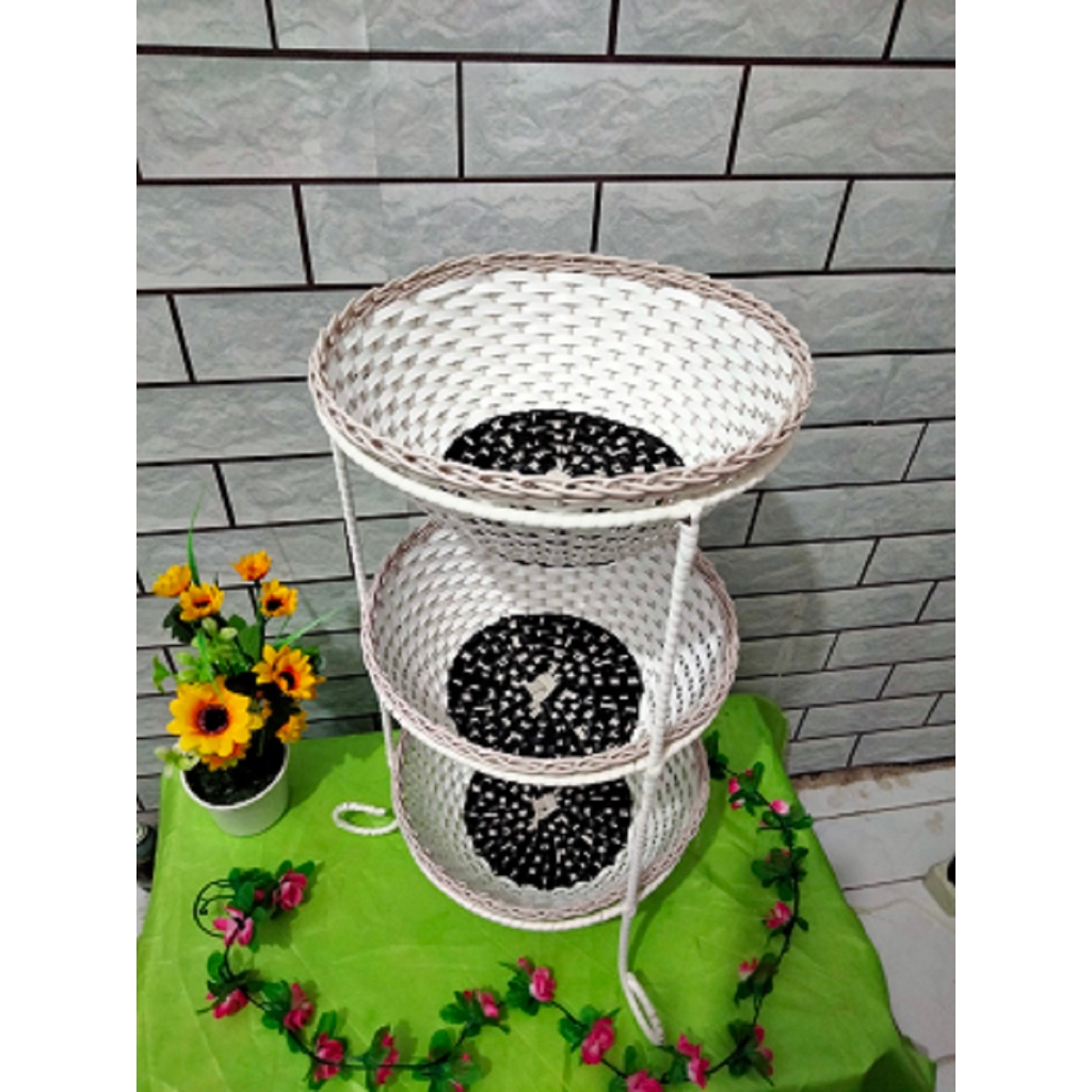 3 SAP RAK BESI RAK SUSUN 3 KERANJANG ROTAN PLASTIK TEMPAT BUMBU DAPUR RAK SERBAGUNA RAK KOSMETIK TEM
