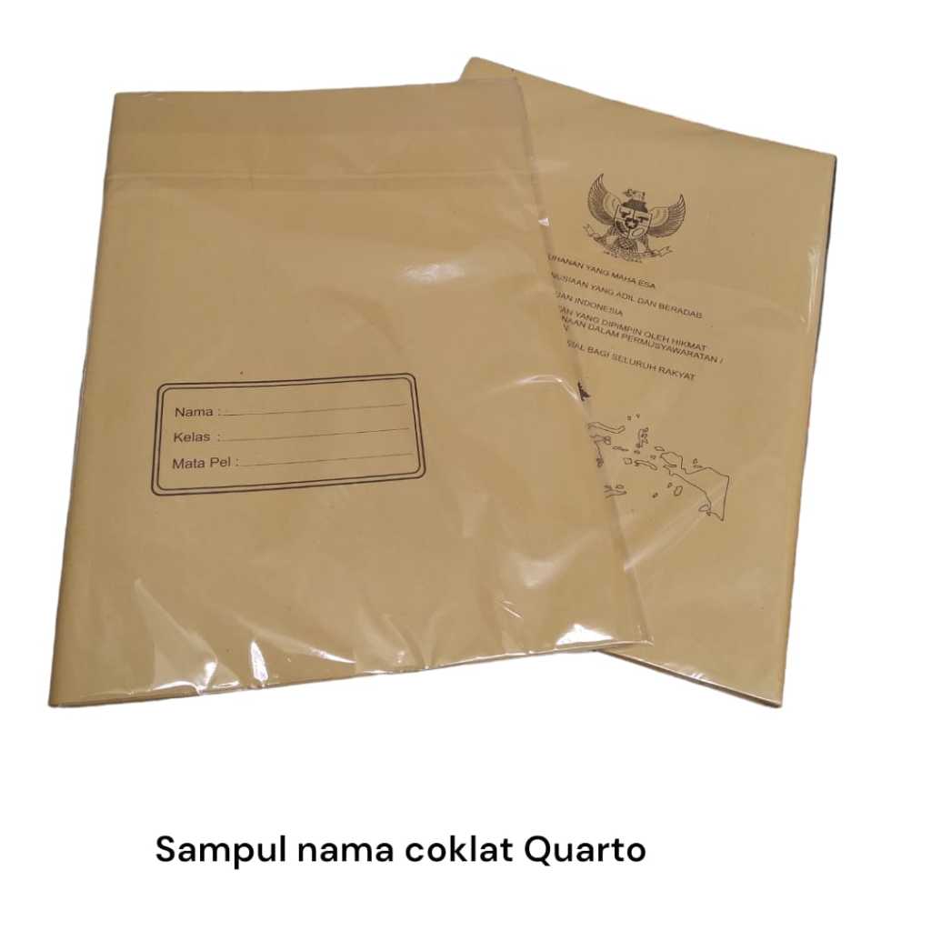 SAMPUL BUKU COKLAT POLOS + LABEL NAMA QUARTO KUARTO KECIL