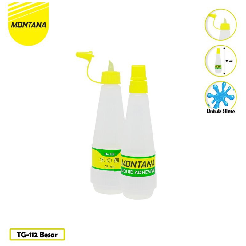 

MONTANA GLUE / Lem Povinal TG-112 Sedang Tanggung 75ml / Lem Kertas Cair Montana 75ml kualitas lem povinal / Lem Cair untuk Slime