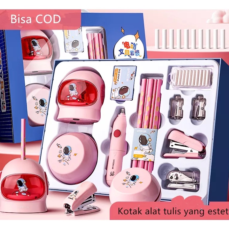 

KODE A9E Electric Stationery Set Set Alat Tulis Elektrik Rautan Penghapus Vacuum Pensil 11 In 1