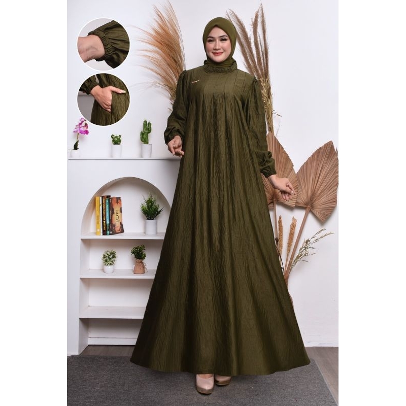 Cayla Dress - Cringkle Silk Sutra Muslim Premium - Gamis Terlaris Standar Jumbo