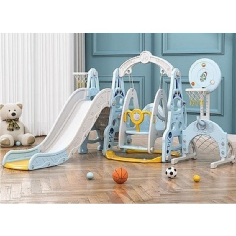 Mainan 6in1 Rocket Slide Perosotan astronot ayunan basketball luncuran anak kids playground safety