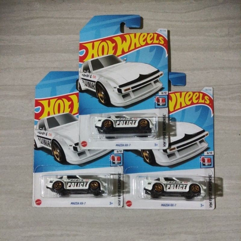 paket hot wheels 3 pcs mazda rx 7 police white edition