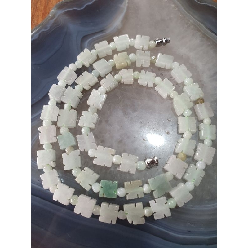 #7533 - Certified Grade A China Giok swastika beads hindu Kalung Necklace Jade Jewelry gift Asli Nat