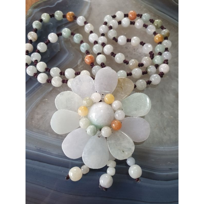 #7130 - Certified Grade A China Giok beads bunga flower Kalung Necklace Jade Jewelry gift Asli Natur