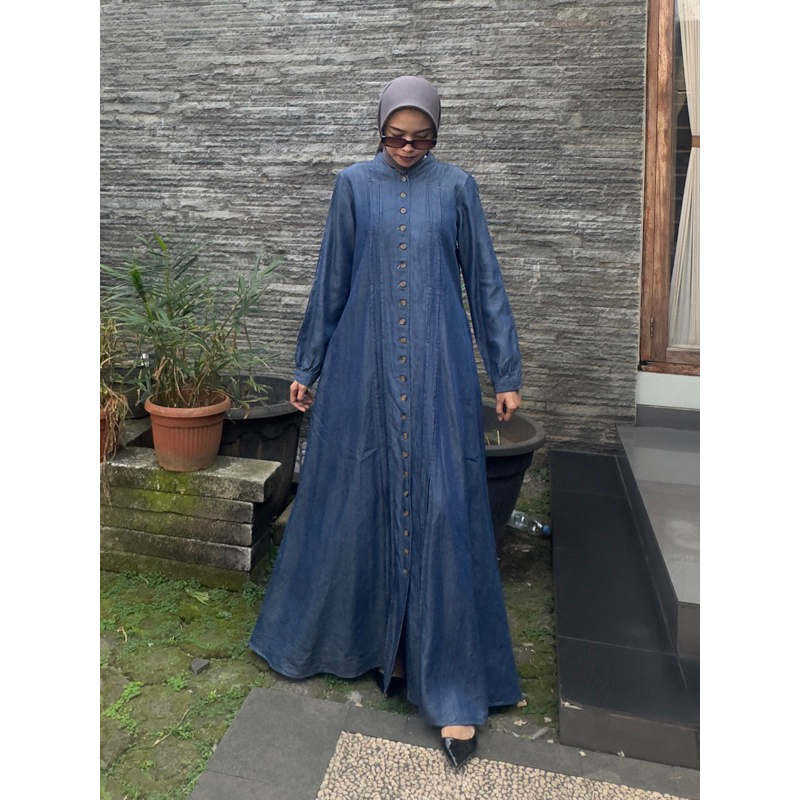 DIDEN GO Gamis Nuansa Dress Denim Collection Kancing Seribu