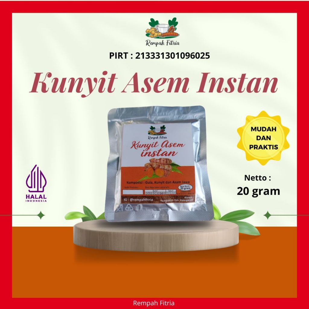 

Minuman Jamu Tradisional Kunyit Kunir Asam Asem Jawa Empon Instan Bubuk Sachet Saset 20 gr