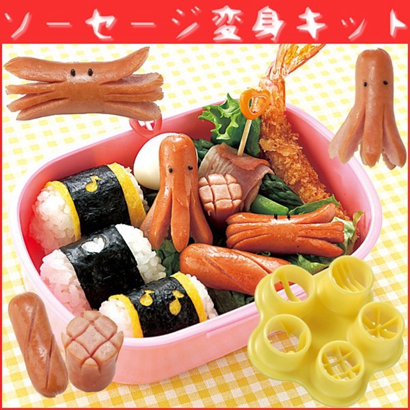 Cetakan Pemotong Alat Potong Sosis Hotdog Bento Bentuk Bunga Gurita Kepiting Alat pemotong sosis, Sa