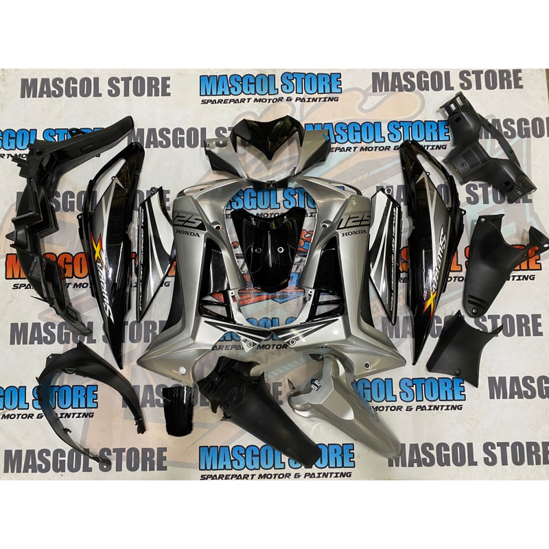 Full set Cover Body Kasar & Halus Supra X 125 R / Supra X 125 Batman Silver Hitam