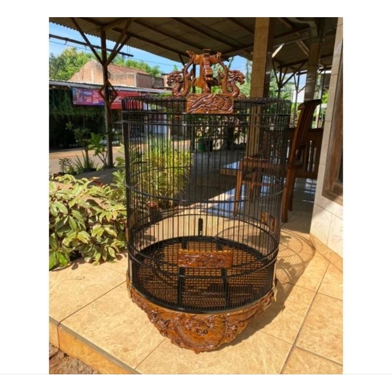 Sangkar murai ukir Naga D/60 kayu jati