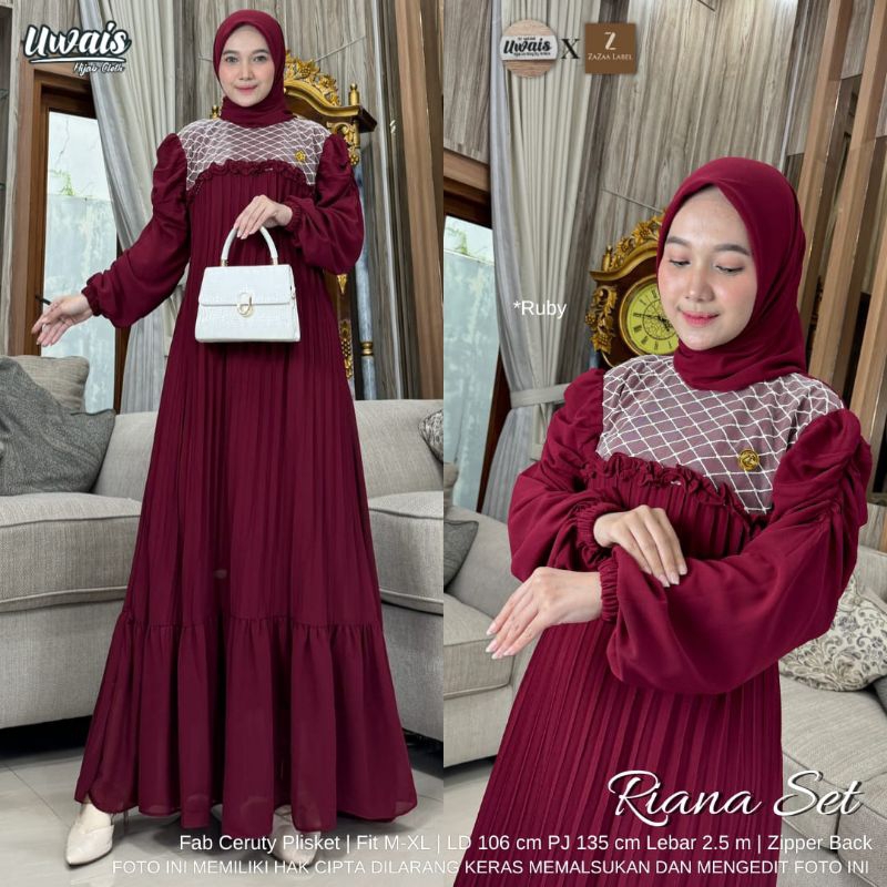 Gamis Wanita Riana Dress Set, Puspa Dress Original by Uwais / Gamis Premium Murah Berkualitas
