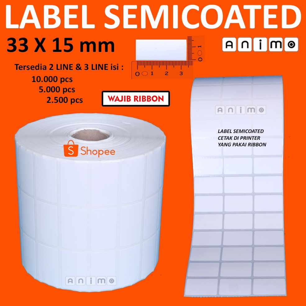 

LABEL SEMICOATED 33X15 - Label Barcode Semicoated 33 x 15 MM - Stiker Semicoated 33x15 MM isi 1000 pcs