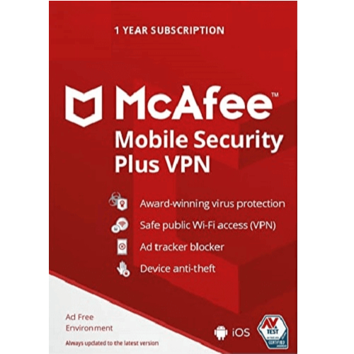 McAfee Mobile Security Plus VPN `1 Devices 1 Tahun - Original Redeem Key
