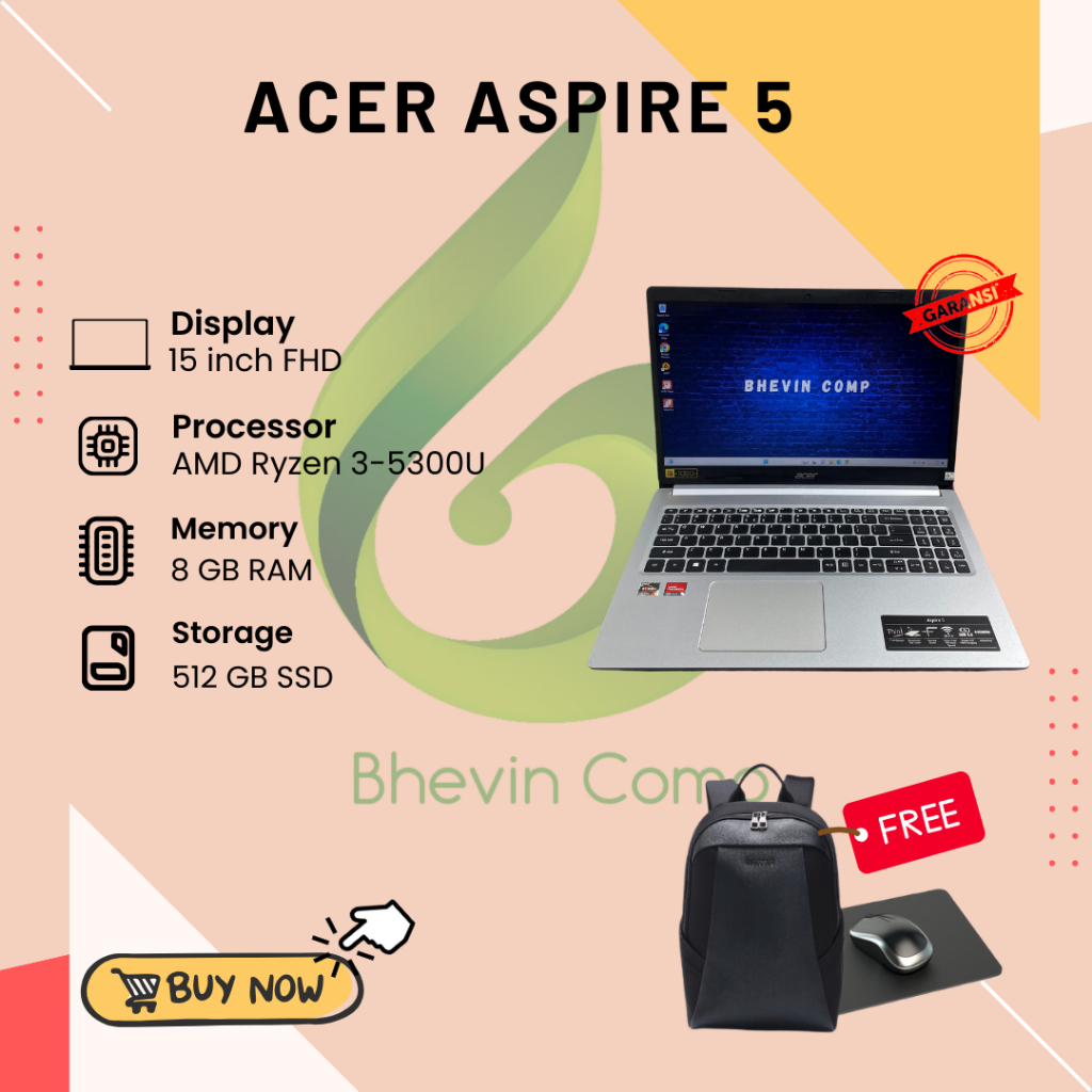 ACER ASPIRE 5 AMD RYZEN 3-5300U RAM 8GB SSD 512GB