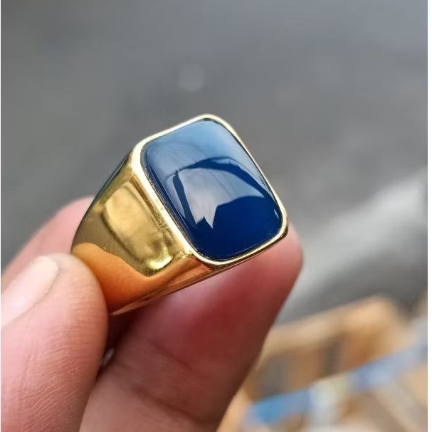cincin pria Batu akik natural Yaman azroc original body kotak elegan(ring titanium)