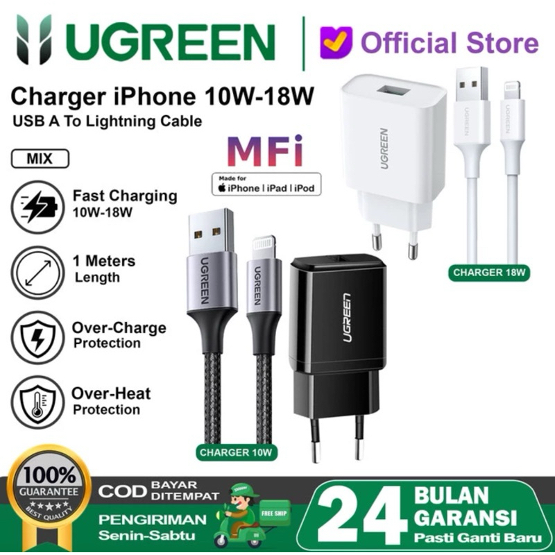 UGREEN Charger Iphone MFI 1Set BLack 18w