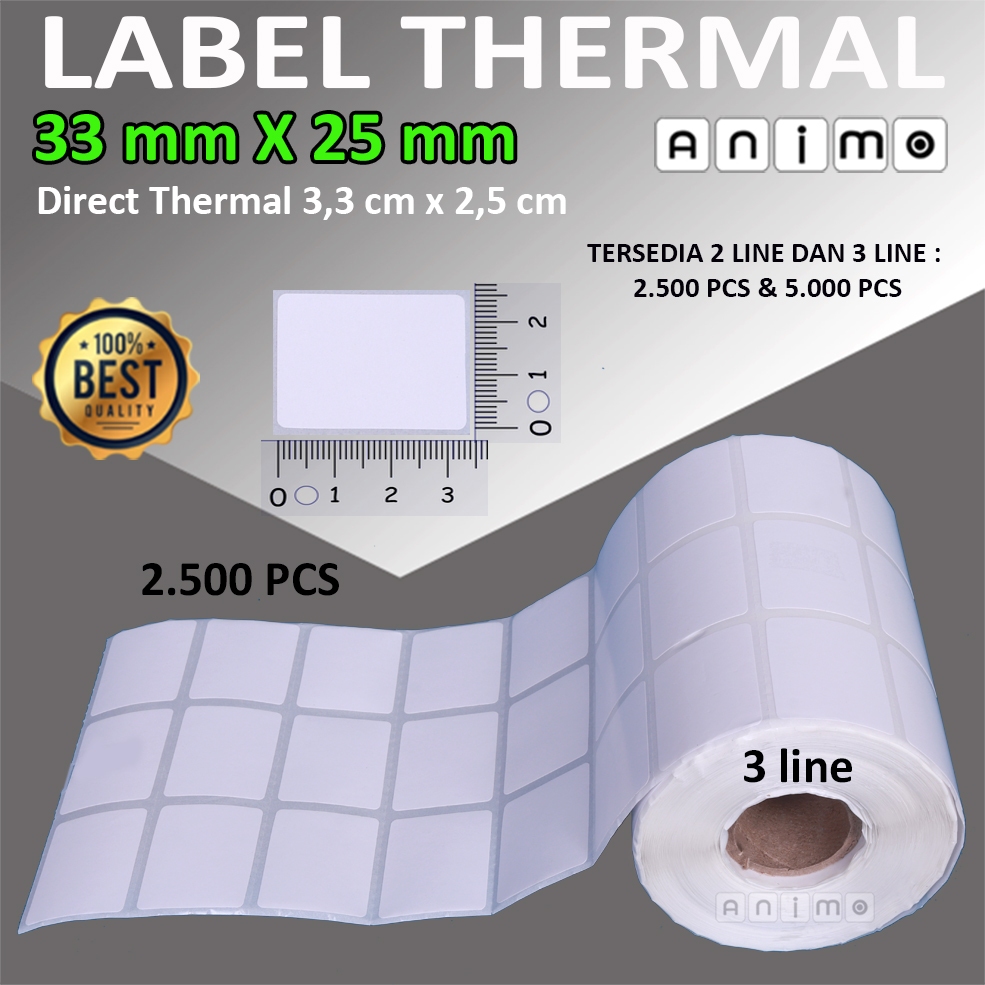 

MilL LABEL THERMAL 33X25 - Label Barcode Direct Thermal 33 X 25 mm - Stiker Thermal 33x25 - 2 Line -