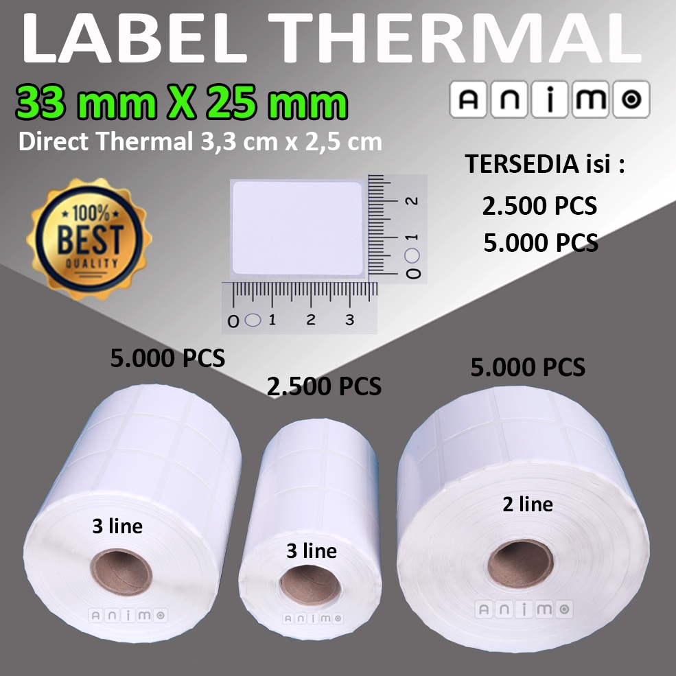 

bib LABEL THERMAL 33X25 - Label Barcode Direct Thermal 33 X 25 mm - Stiker Thermal 33x25 - 2 - 3 isi