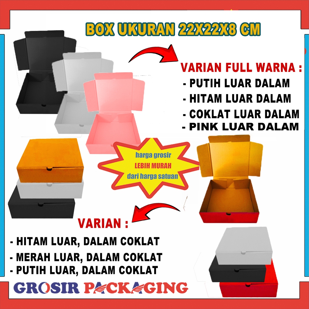 

Box 22x22x8cm Kardus Polos/Box Baju/Box Nasi/Box Hampers/Kemasan