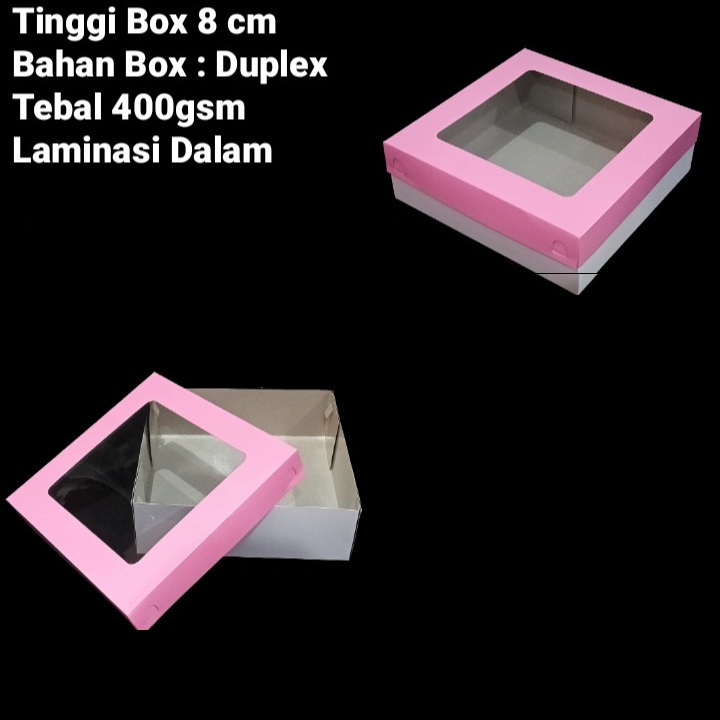

(10pcs) Box Jendela Mika Kemasan Kue Bolu Puding Dus Hampers Motif Pink Polos 25x25x8cm