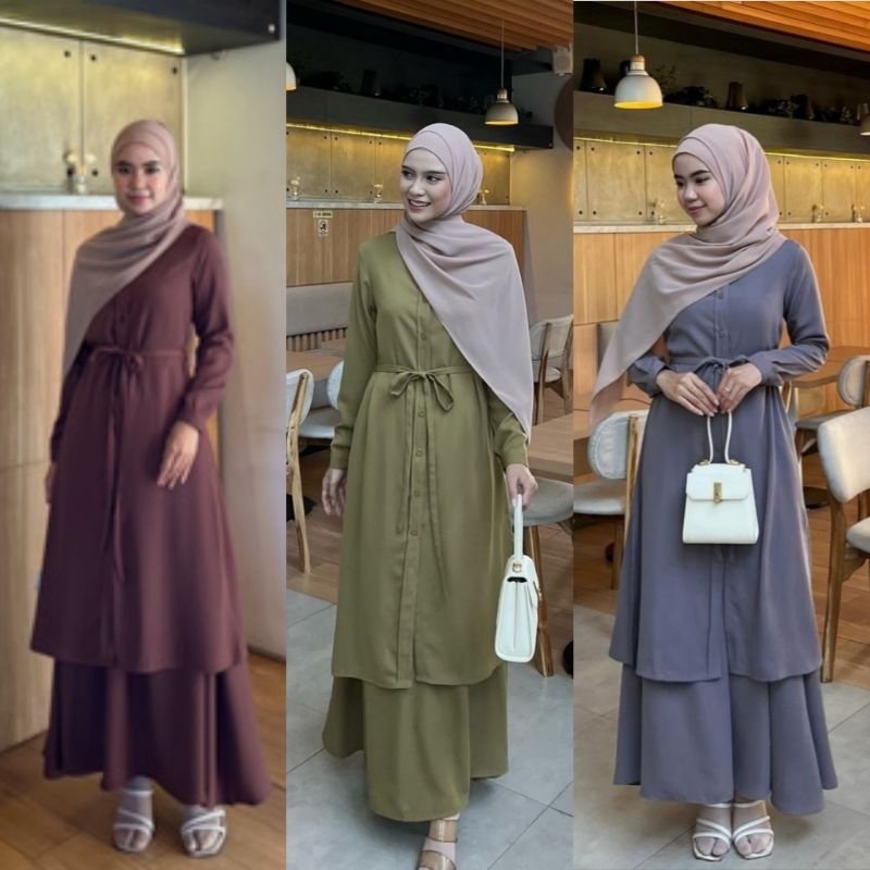 Setelan Tunik Zea Premium Bahan Wollycrepe / Set Wanita Tunik Polos