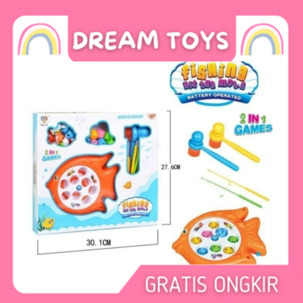 Mainan Pancingan Anak 2 in 1 Fishing Games Hit The Mole Pancing Ikan 708